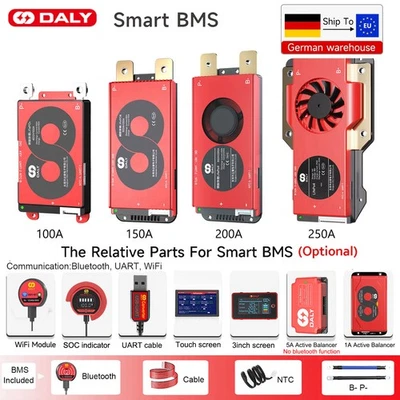 Batería Daly Smart BMS 4S 12V/8S 24V/16S 48V 100A-250A LiFePo4 BMS+Módulo Bluetooth
