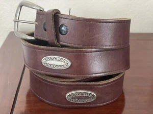 Marc Wolfe LTD Big Man's Brown Top Grain Leather Belt Silver Accents 56 - Picture 1 of 9