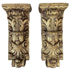 Antigua ménsula, repisa, pedestal, columna de estuco antiguo, dorada. XIX. 34x15 - Imagen 1 de 5