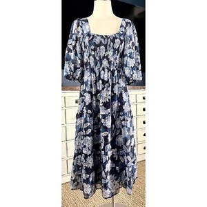 Vestido largo Johnny Was Acuario azul floral algodón seda solero S - Imagen 1 de 13