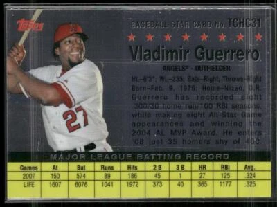 2008 Topps Chrome #TCHC31 Vladimir Guerrero Trading Card History - Image 1 of 2