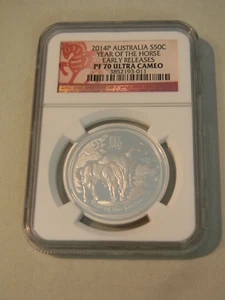 2014 P Australia 50c Year Of The Horse - NGC PF70 ULTRA CAMEO ER - SILVER PROOF - Picture 1 of 2
