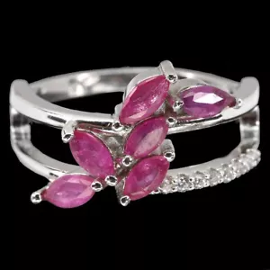 Heated Marquise Red Ruby 5x2.5mm Simulated Cz 925 Sterling Silver Ring - Picture 1 of 10