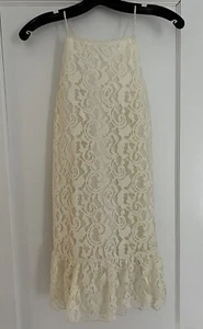 NEW XS Free People Ivory Ruffled Mini Sun Dress Lace Spaghetti Straps - Picture 1 of 4
