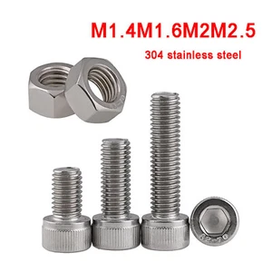 M1.4 M1.6 M2 M2.5 Socket Head Cap Screws Allen Bolts or Hex Nuts Stainless Steel - Picture 1 of 7