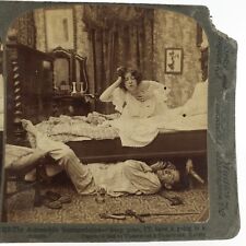 Automobile Mechanic Fixing Bed Stereoview c1906 Undressed Woman Bedroom B1795