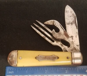 Sabre Colonial 19-A Camp Knife, Yellow Composite Handles, Japan - Picture 1 of 6