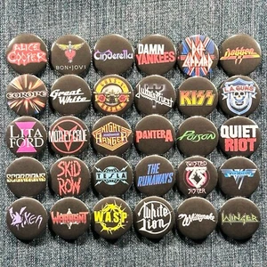 Bandas para el cabello de los 80 1,5" botones pinback metal pesado clásico hard rock retro 30 prendedores - Imagen 1 de 9