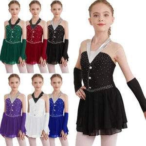 Kinder Mädchen Tanzkleid Glitzer Turnanzug Gymnastik ärmellos Tüll Wettkampf - Bild 1 von 63