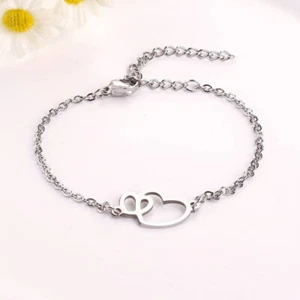 Double Heart Stainless Steel Bracelet Mother's Day Valentine's Day Gift - Picture 1 of 4