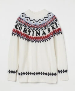 H&M Womens Jacquard knit Ski  print Sweater White XL - Picture 1 of 15