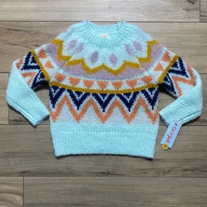 Cat And Jack Girls Fuzzy Sweater With Geometric Designs Size Small Mint - Picture 1 of 9