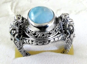Larimar Dragon Ring / size 8.25 / 925 Sterling Silver / 5.25 cts, 9.9 grams - Picture 1 of 7