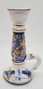 Antiguo candelabro francés de cerámica 6" de alto x 3" mango cuello de ganso pintado a mano - Imagen 1 de 7