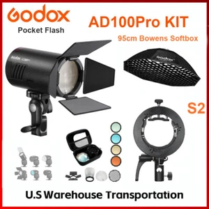 US Godox AD100Pro 100Ws TTL HSS Pocket Flash+95cm softbox+S2 bracket+Fliters KIT - Picture 1 of 19