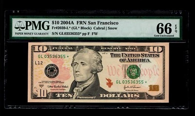 2004-A $10 FRN San Francisco PMG GEM UNC 66 EPQ - Image 1 of 2