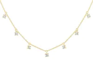 CZ Droplet Necklace 9ct Yellow Gold - Adjustable 43cm/17"-46cm/18" - Picture 1 of 4