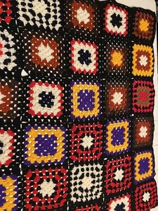 Vtg. 80s Hand Crochet Granny Blanket Afghan Throw Trim Colorful LSU 45 X 45 - Picture 1 of 12
