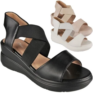 Sandalias de cuña Zapatos Elásticos Damas Vacaciones Verano Peso Ligero Cómodo Mujer Talla - Imagen 1 de 10