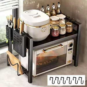 2 Tier Iron Microwave Oven Rack Stand Storage Holder Kitchen Corner Shelf Black - Picture 1 of 12