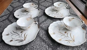 Set 4 pezzi tazze da tè Lefton Fine China dipinte a mano piatti snack grano oro - Foto 1 di 22