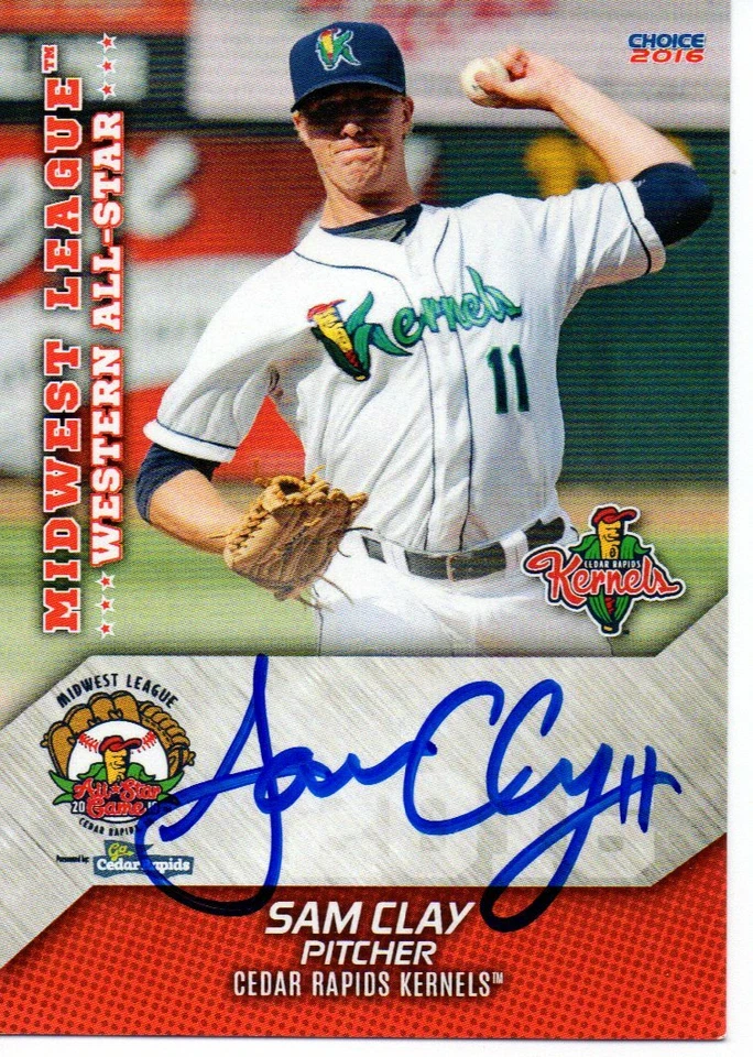 Sam Clay 2016 Cedar Rapids Kernels Midwest League All Star Game Signed Card - Image 1 of 1