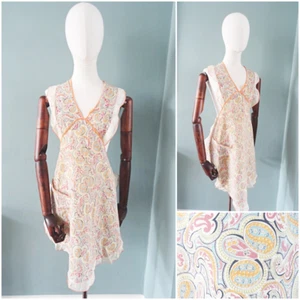 Vintage 1930s Apron Pinny Printed Paisley Full Length Frill Pinafore Ladies 30s - Picture 1 of 19