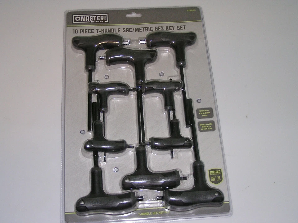 Master Mechanic 10PC Hex Wrench Set, SAE & Metric, T-Handle *NEW* 228903 - Image 1 of 1