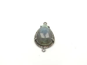 CONECTOR HECHO A MANO PAVE DIAMOND LABRADORITA ESTERLINA SLVR NEGRO CHAPADO EN RODIO 4 - Imagen 1 de 1