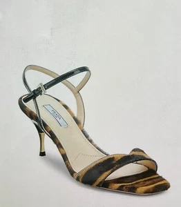 Sandalias Prada Cavolino de pelo de becerro con estampado de ocelote de tacón de gatito talla 36 EU/6US - Imagen 1 de 5