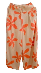 Hering Brazil 28 beige/orange floral viscose high rise wide leg pants - Picture 1 of 4