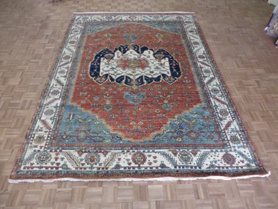 Alfombra oriental fina Heriz naranja envejecida anudada a mano 8'10 X 11'10 G5876 Foto 1 de 4