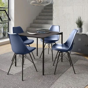 2er Set Stuhl SCANDINAVIA MEISTERSTÜCK - blau schwarz - Kunstleder Stahl - Retro - Bild 1 von 8