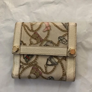 GUCCI W Hook Wallet Charmy White Pink Silk Saten ?~ Leather Authentic USED D1923 - Picture 1 of 4