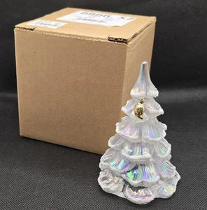 Vintage Fenton White Iridescent Glass Christmas Tree Gold Bird 4" Tall w/ Box - Picture 1 of 8