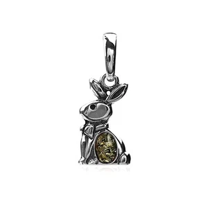 Ian and Valeri Co Amber Sterling Silver Cute Rabbit Pendant - Picture 1 of 1