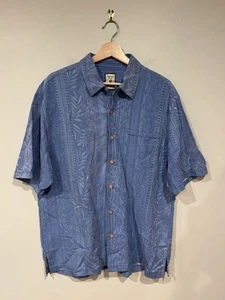 Jamaica Jaxx Men’s Hawaiian Silk Button Down Shirt Blue Flowers Pattern XL - Picture 1 of 3