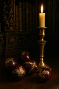 Juego de candelabros vintage de latón + esfera decorativa barroca (5 piezas) - Imagen 1 de 8