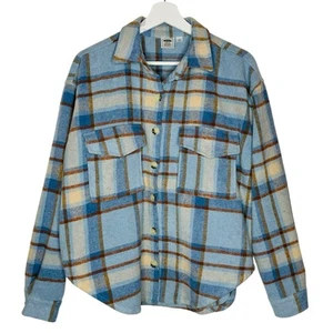 Ford Bronco Shirt Womens Small Blue Brown Plaid Flannel Graphic Print Shacket - Picture 1 of 5