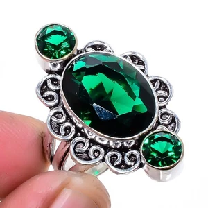 Chrome Diopside Gemstone Silver Plated Jewelry Ring s.7.5 T8681 - Picture 1 of 5