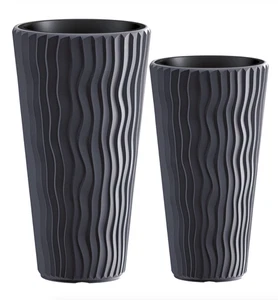 Runder Blumentopf mit Einsatz Blumenkübel Vertikal Wellen 6 Größen Anthrazit - Bild 1 von 17