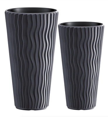 Runder Blumentopf mit Einsatz Blumenkübel Vertikal Wellen 6 Größen Anthrazit - Bild 1 von 4