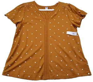 NEU Old Navy Top Damen klein orange weiß gepunktet V-Ausschnitt Kurzarm Stretch - Bild 1 von 10
