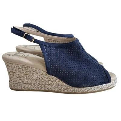 Amalfi by Rangoni Lee Wedge Sandals Open Toe Navy Blue Suede Sz 7.5N Slingback  - Image 1 of 4