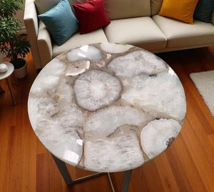 24" Round White Agate Stone, Cafeteria Table, Agate Gemstone Table, Luxury Home - Picture 1 of 8