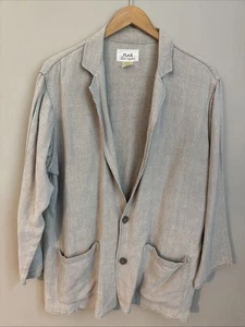 FLAX Engelhart Linen Blazer Jacket Gray Beige Oversized Large Lagenlook Pockets - Picture 1 of 8
