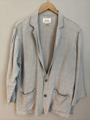 FLAX Engelhart Linen Blazer Jacket Gray Beige Oversized Large Lagenlook Pockets - Image 1 of 4