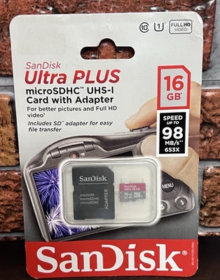 SanDisk Ultra PLUS microSDHC UHS-I Card with Adapter 16GB - Image 1 of 2