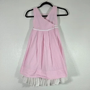 Ralph Lauren Seersucker Wrap Dress Kids Girl 6X Pink Stripe Lined Party Preppy - Picture 1 of 7