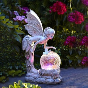 Harz-Engel-Figur-Skulptur LED-Solar-Engel-Lampenstatue (stehendes RGB-Licht) - Bild 1 von 9